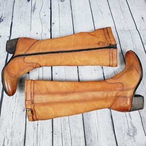 MJUS | faux leather side zip heeled tall boots